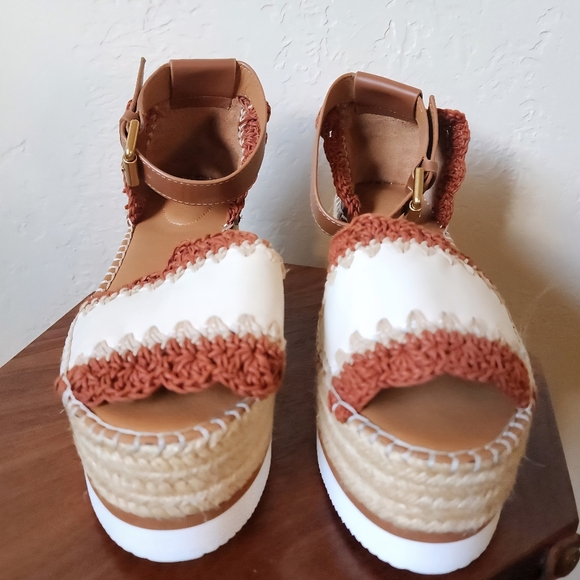 NWOT See by Chloé Glyn Platform Brown Leather Espadrille Sandals 40 / 10 - Picture 7 of 11
